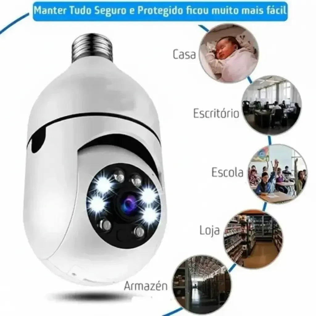 Câmera de Segurança 360 Graus Wi-Fi Full HD 1080p Com Gravador Microfone