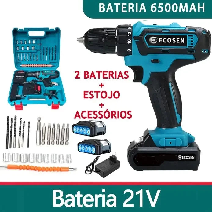 Kit Parafusadeira/Furadeira 28 Pcs + 2 Baterias Portáteis + Maleta De Brinde
