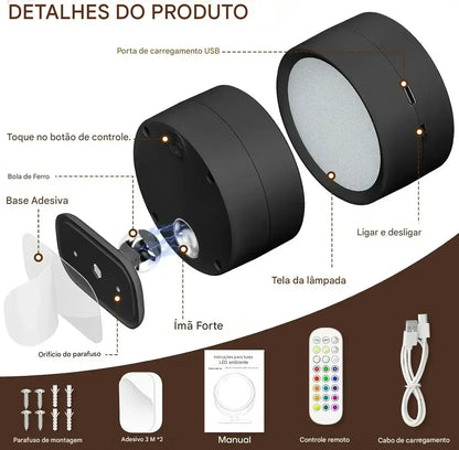 Luminária de Parede LED Sem Fio Moderna